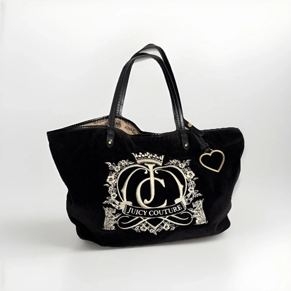 Juicy Couture Vintage Black Velour Crest Crown Heart Purse 2000's MillennialClub
